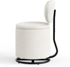 LIVELYGLOW Velvet Vanity Chair with Independent Backrest, 360° Swivel Makeup Stool with Storage, Modern Chair for Bedroom & Living Room, Easy to Assemble, White