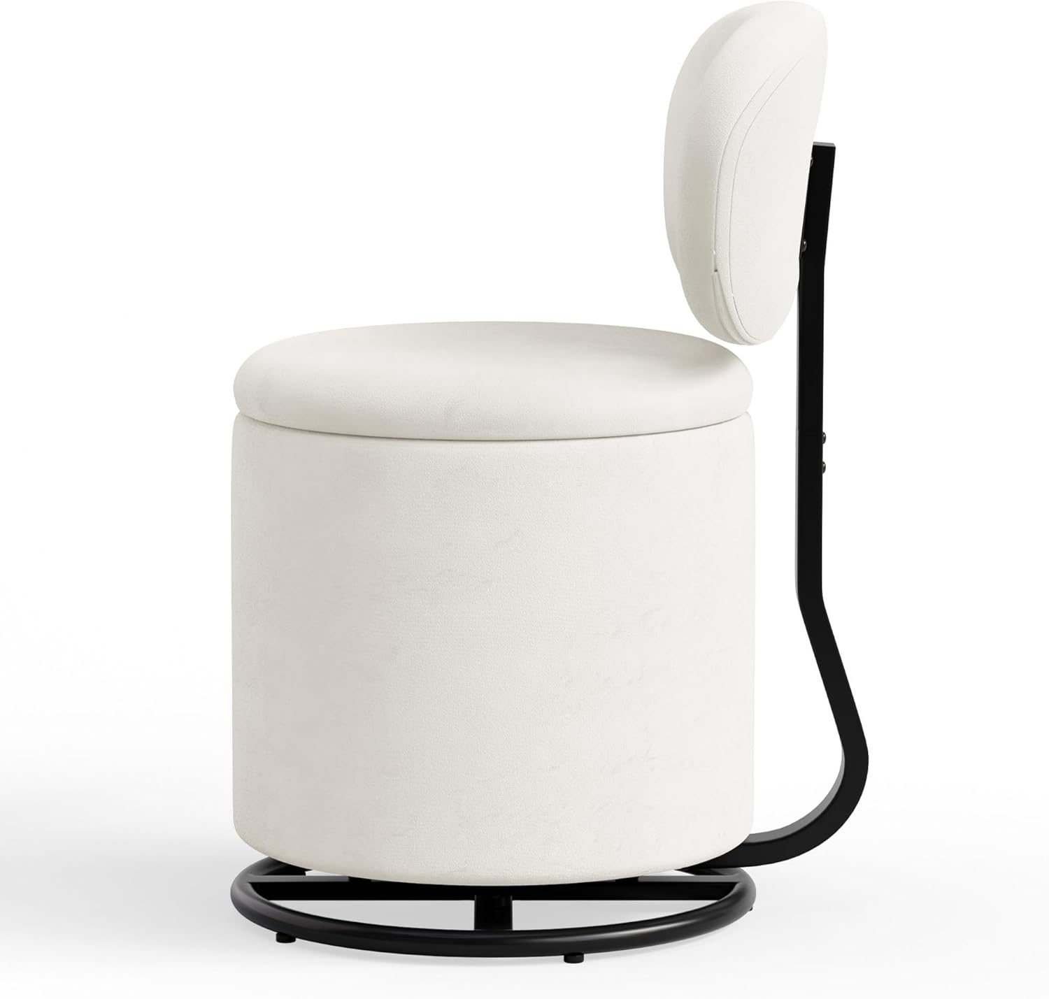 LIVELYGLOW Velvet Vanity Chair with Independent Backrest, 360° Swivel Makeup Stool with Storage, Modern Chair for Bedroom & Living Room, Easy to Assemble, White