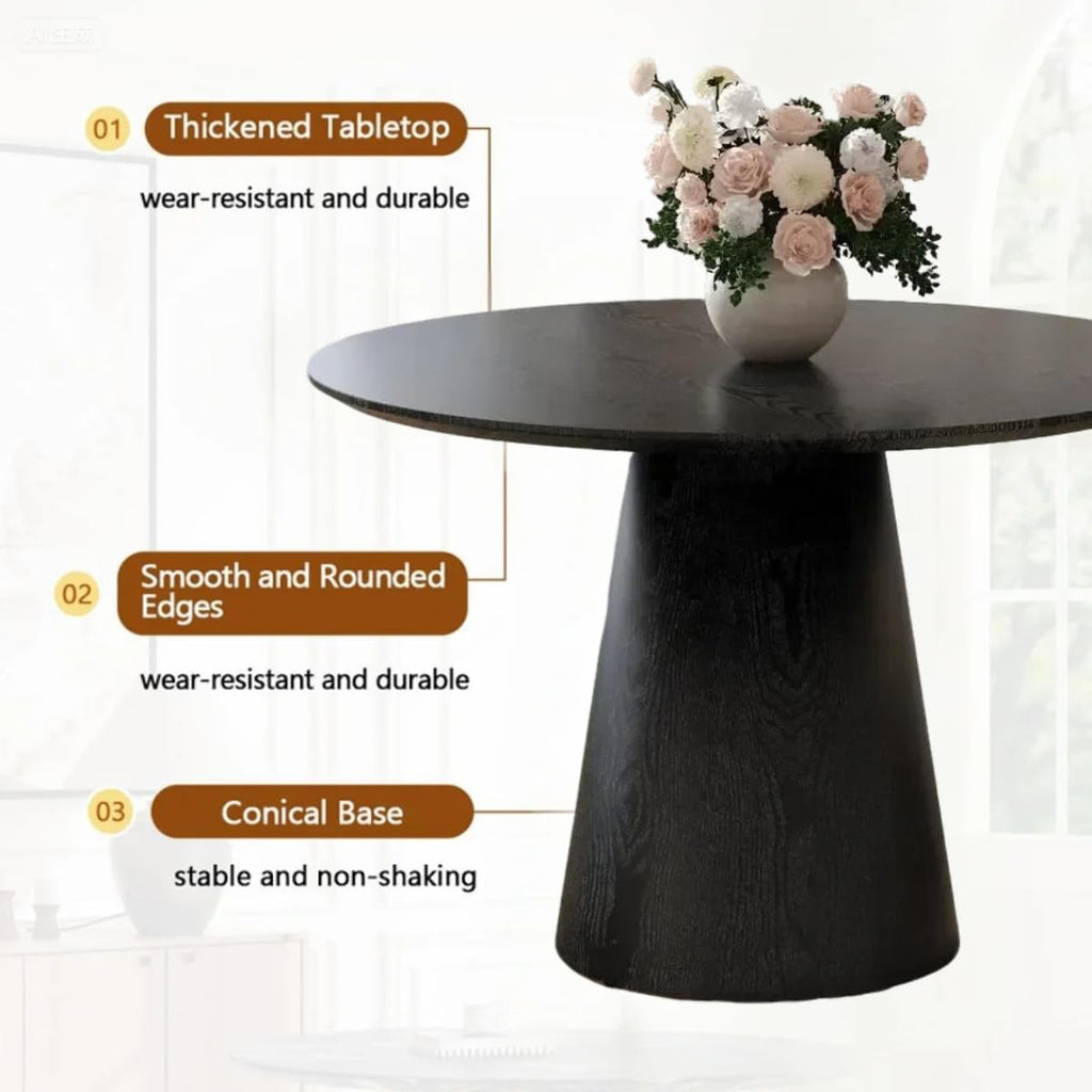 Black Round Dining Table for 4-6, Modern Wood Kitchen Table, 45" Circle Dining Table with Pedestal for Kitchen,Living Room,Apartment,Restaurant,Small Spaces