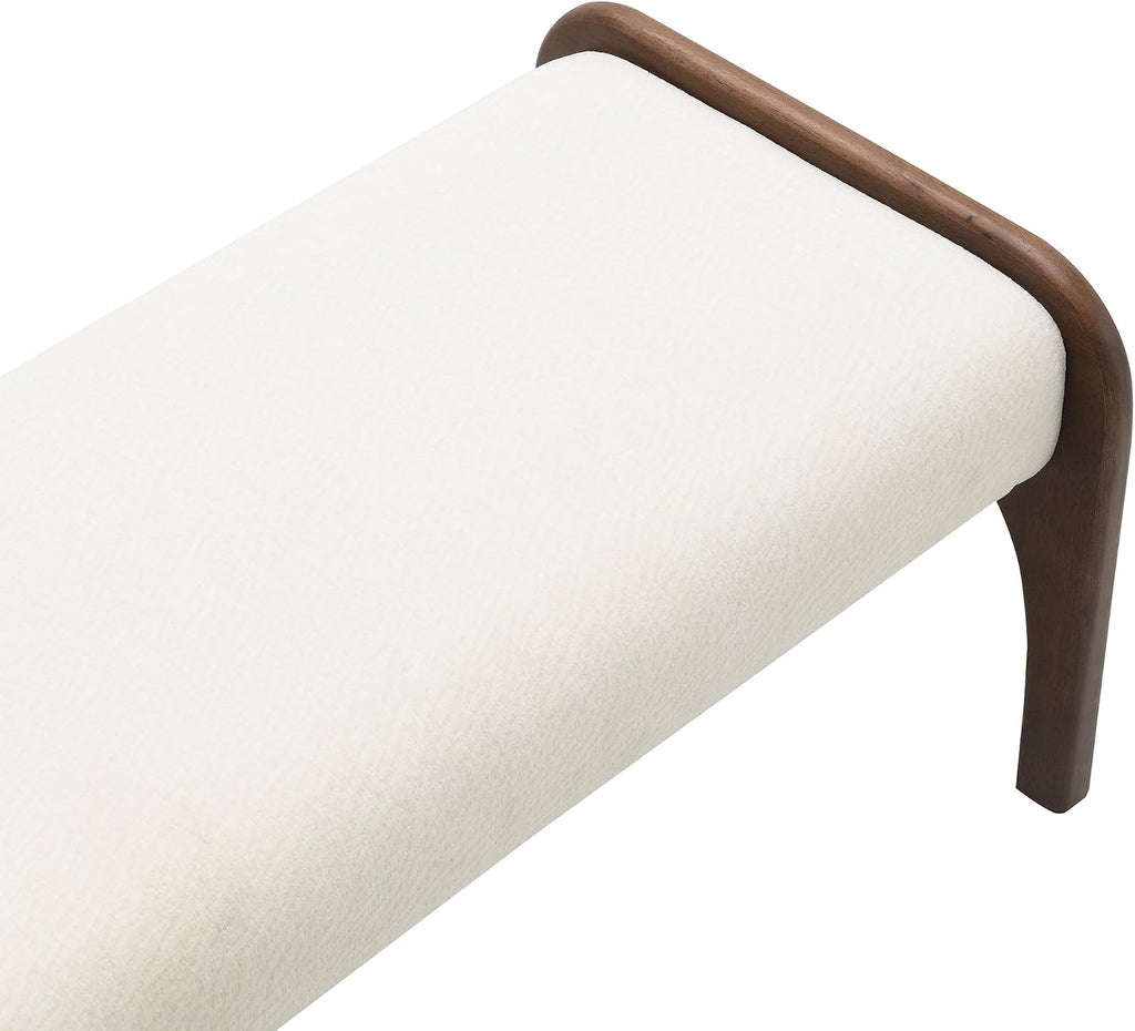 GDFStudio 50.25" Upholstered Long Bench, Modern Chenille Dining Bench with Solid Wood Legs, Padded Entryway Bench Seat for Bedroom End of Bed Kitchen Hallway Living Room, Beige