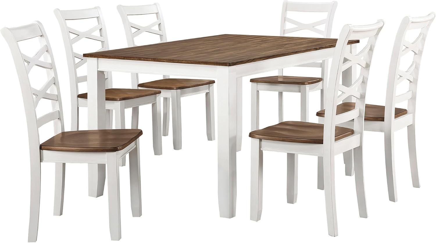 Lexicon 7-Piece Dining Set, Wooden Dining Table and 6 Chairs, Cherry/White | Farmhouse Dining Set, Rectagular Table, Cross Back Chairs, Easy Assembly Seater for Indoor Home, Dinner, Kitchen, 2-Tone