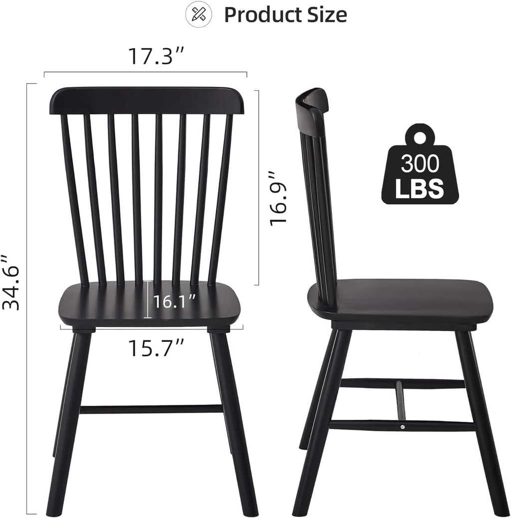 Black Windsor Dining Chairs Set of 6, Solid Wooden Dining Chairs, Spindle Back Dining Room Chairs, Modern Farmhouse Kitchen Chairs for Living Room, Restaurant, Cafe