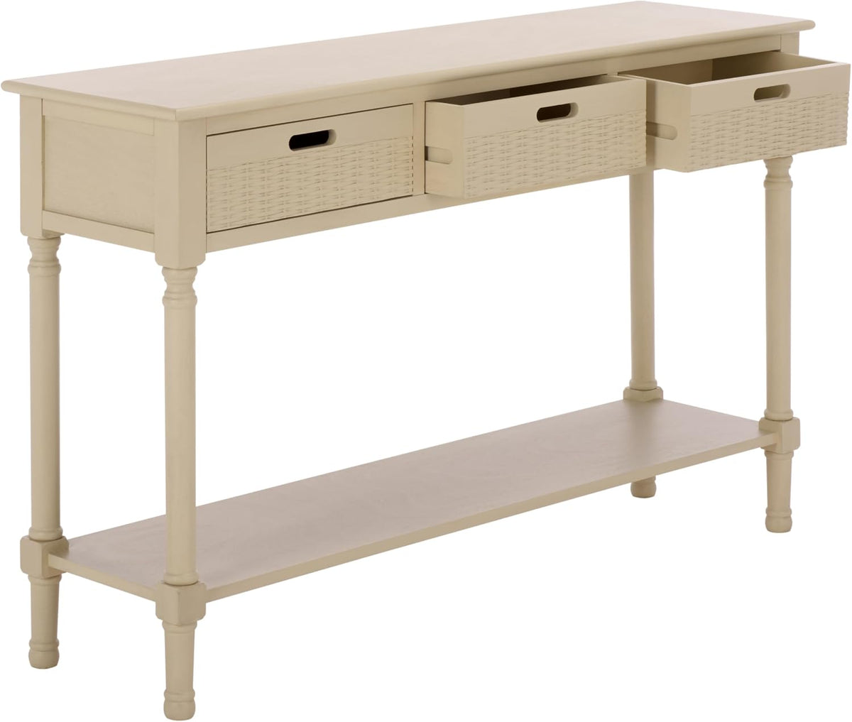 SAFAVIEH Home Collection - Landers Sand Console Table with 3 Basket Drawers and 1 Shelf, Farmhouse Accent Entryway Table (CNS5711G)