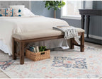 Pemberly Row 60" Wood/Fabric Bench, Rustic Umber Brown Finish, Tan Upholstered Seat, Durable Rubberwood Construction, Transitional Style Bench for Dining Room or Entryway Seating