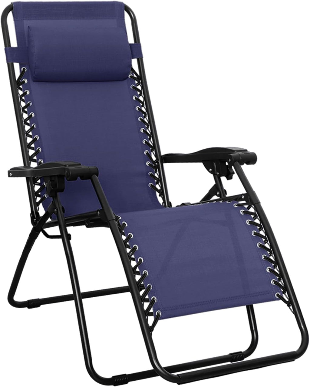 Amazon Basics Zero Gravity Lounge Chair with Pillow, Foldable Outdoor Reclining Chair for Patio and Beach, Weather-Resistant Textilene, 300 lb Capacity, 26", Navy Blue