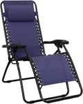 Amazon Basics Zero Gravity Lounge Chair with Pillow, Foldable Outdoor Reclining Chair for Patio and Beach, Weather-Resistant Textilene, 300 lb Capacity, 26", Navy Blue