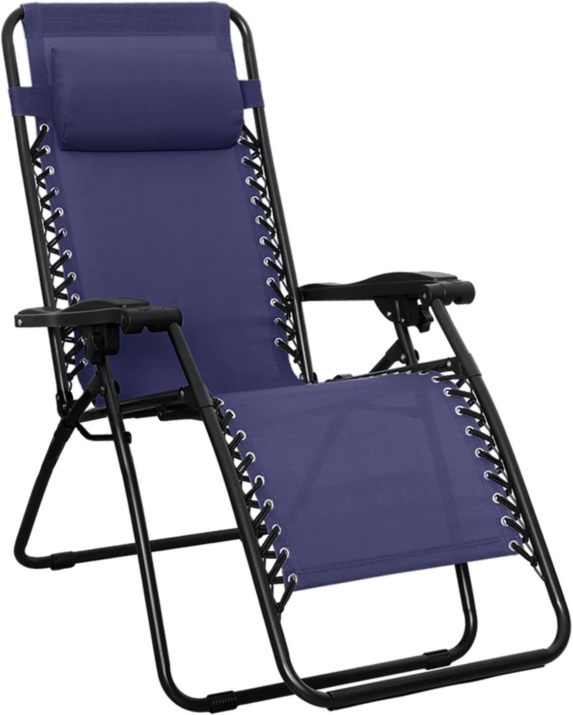 Amazon Basics Zero Gravity Lounge Chair with Pillow, Foldable Outdoor Reclining Chair for Patio and Beach, Weather-Resistant Textilene, 300 lb Capacity, 26", Navy Blue