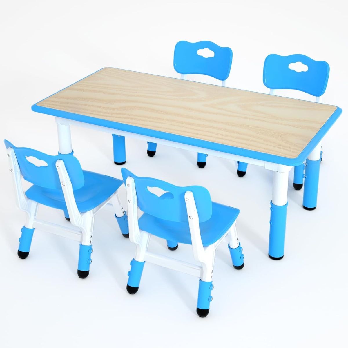 Kids Table and 4 Chairs Set, 47.2" x 23.6"Height Adjustable Toddler Activity Table for Ages 3-8