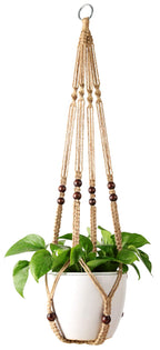 Mkono Macrame Plant Hanger Indoor 35 Inch Hanging Planter Basket Brown 1Pc