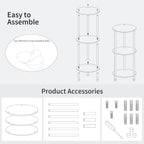 Clear Round Acrylic Side Table for Small Spaces, 11.81" L x 11.81" W x 26.7" H, 3 Tier Small Modern Drink End Table Nightstand, Minimalist Bedside Table for Living Room, Bedroom, Bathroom