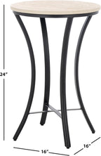 SAFAVIEH Home Collection - Saxony Side Table, Round Beige Travertine Top with Black Metal Legs, Fully Assembled (ACC3731A)
