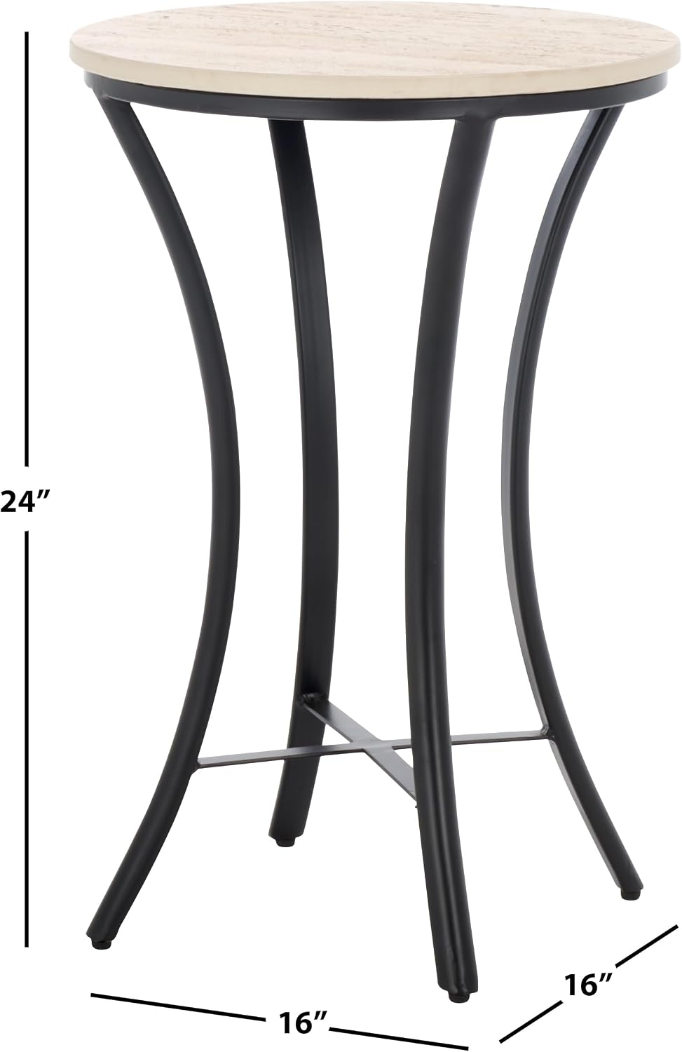 SAFAVIEH Home Collection - Saxony Side Table, Round Beige Travertine Top with Black Metal Legs, Fully Assembled (ACC3731A)