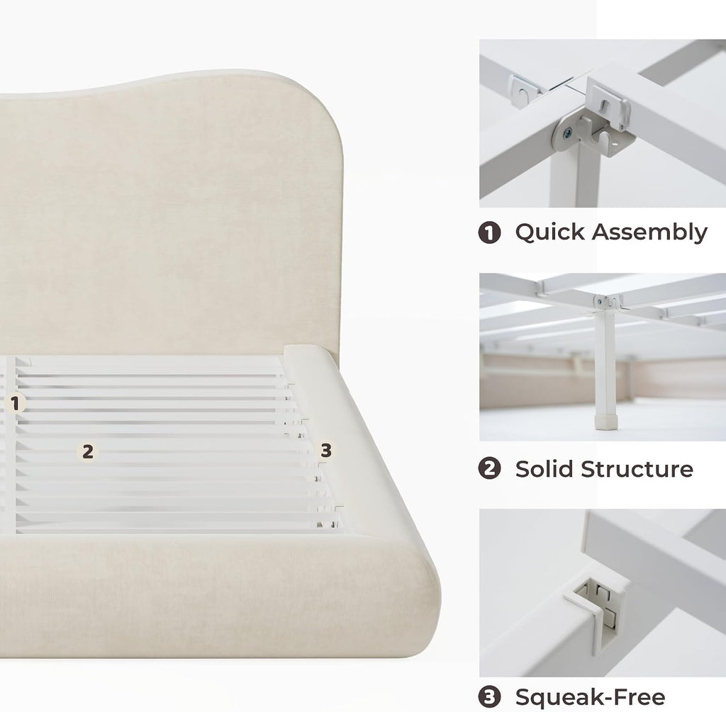 RECCI AirFrame Queen Upholstered Bed Frame with Camelback Curved Headboard