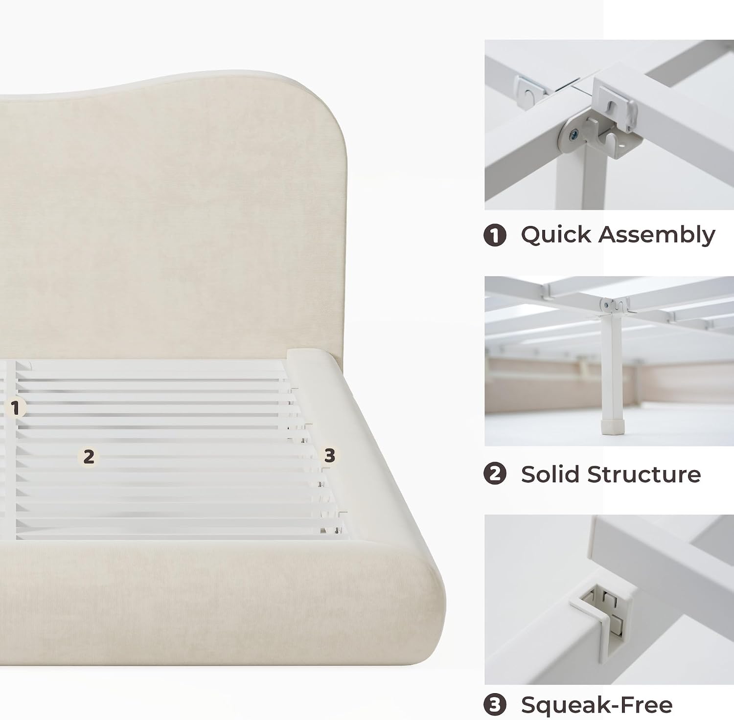 RECCI AirFrame Queen Upholstered Bed Frame with Camelback Curved Headboard
