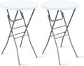 28” Round Folding Bar Table, High Top Cocktail Table with Locking Mechanism, HDPE Waterproof Stain-Resistant Top, Indoor Outdoor Patio Garden Party, White, 2 PCS