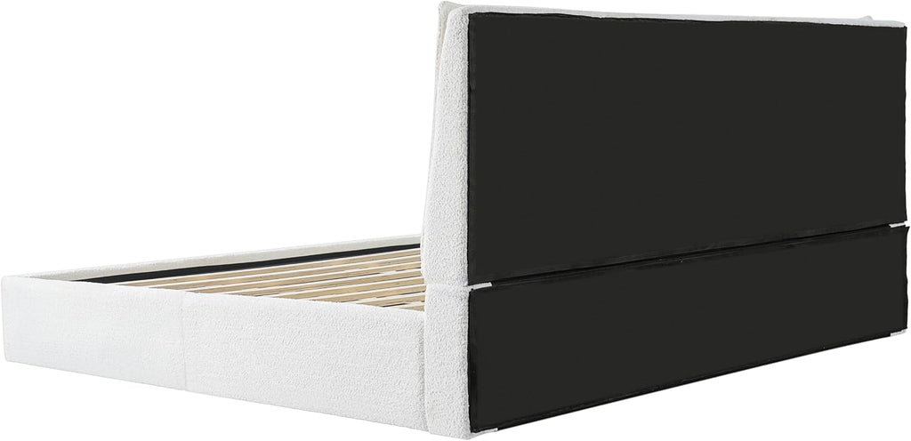 Christopher Knight Home Jamaiya Boucle Upholstered Queen Size Bed Frame with Headboard, Modern Queen Bed Frame and Headboard, Wooden Slats Support, Easy Assembly, No Box Spring Needed, White