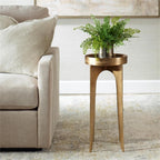 BOWERY HILL Accent Table, 24.3" H x 12.2" W x 12.2" D, Cast Aluminum, Antique Brass Finish, Round Tray Top, Elegant and Durable Design, Practical Living Room or Entryway Furniture