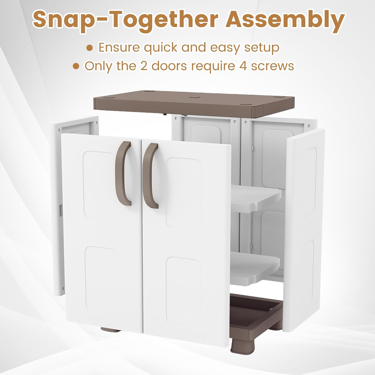 GIANTEX Storage Cabinet with 2 Doors and Adjustable Shelves, Modern Plastic Base Garage Organizer, Floor Sideboard for Kitchen, Dining Room, Bathroom (Wide-29"x19"x37",White+Brown)