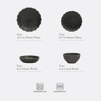 Gibson Elite Malibu Shore 16 Piece Scallop Stoneware Reactive Glaze (Service for 4) Ceramic Plates and Bowls Dinnerware Set - Black