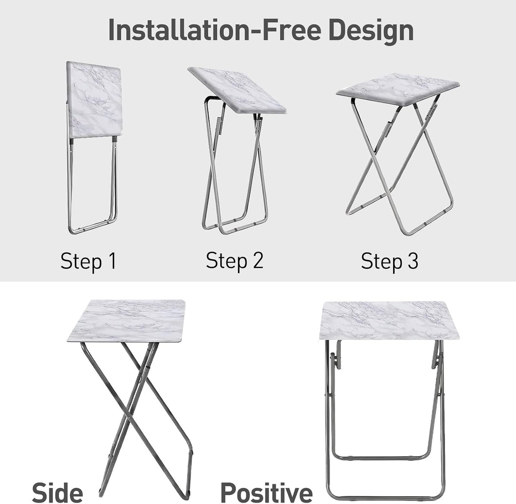 Garden 4 You TV Tray Table, Folding Dinner Tray With No Assembly Required, Sturdy Foldable Snack Eating Table for Living Room, 2PCS (White Marble)