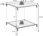 Convenience Concepts Royal Crest Acrylic Glass Square End Table 20.25" - Modern 2-Tier Tempered Glass Living Room Side Table with Storage Shelf, Gold Chrome Frame Table with Acrylic Legs, Glass, Gold