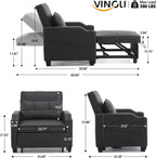 VINGLI Convertible Sleeper Chair Bed, Pull Out Sofa Couch for Living Room | Black 3-in-1 Sofa Bed, Faux Leather Recliner with Adjustable Back, USB Port, Cup Holder, Side Pocket for Small Space, Office