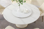 Round Marble Dining Table, Dining Table Faux Marble Stone Top Dining Room Set for 6-8 (White Tabletop, 59in Only Table with Lazy Susan)