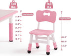 Arlopu Kids Table and 4 Chairs, Height Adjustable Toddler Desk & Chair Set, Anti-Slip Legs, Graffiti Desktop, Children Large Multi-Activity Table with 47.2" x 23.6", Classroom, Homes, Daycares (Pink)