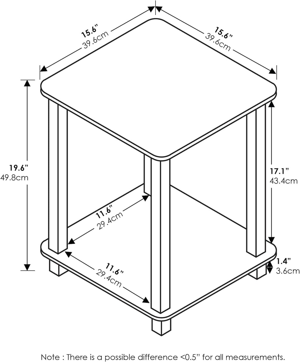 Furinno Simplistic Side Table Set of 2, End Table, Night Stand, Nightstand, Bedside Table, for Living Room, Bedroom, Dark Mocha