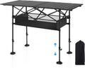 LET'S CAMP Folding Camping Table, Aluminum Roll-up Picnic Backpacking Table | Adjustable Height Camping Table Portable Picnic Dining Table Folding Card Table w/Handle Lightweight for Indoor Outdoor