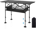 LET'S CAMP Folding Camping Table, Aluminum Roll-up Picnic Backpacking Table | Adjustable Height Camping Table Portable Picnic Dining Table Folding Card Table w/Handle Lightweight for Indoor Outdoor