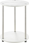 Convenience Concepts Designs2Go No Tools 2 Tier Round End Table 15.75" - Contemporary Modern Side Table with Storage Shelf for Family Room, Office, Den, White