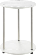 Convenience Concepts Designs2Go No Tools 2 Tier Round End Table 15.75" - Contemporary Modern Side Table with Storage Shelf for Family Room, Office, Den, White