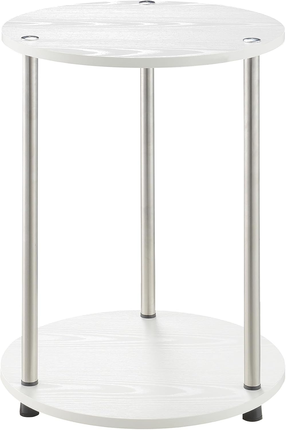 Convenience Concepts Designs2Go No Tools 2 Tier Round End Table 15.75" - Contemporary Modern Side Table with Storage Shelf for Family Room, Office, Den, White