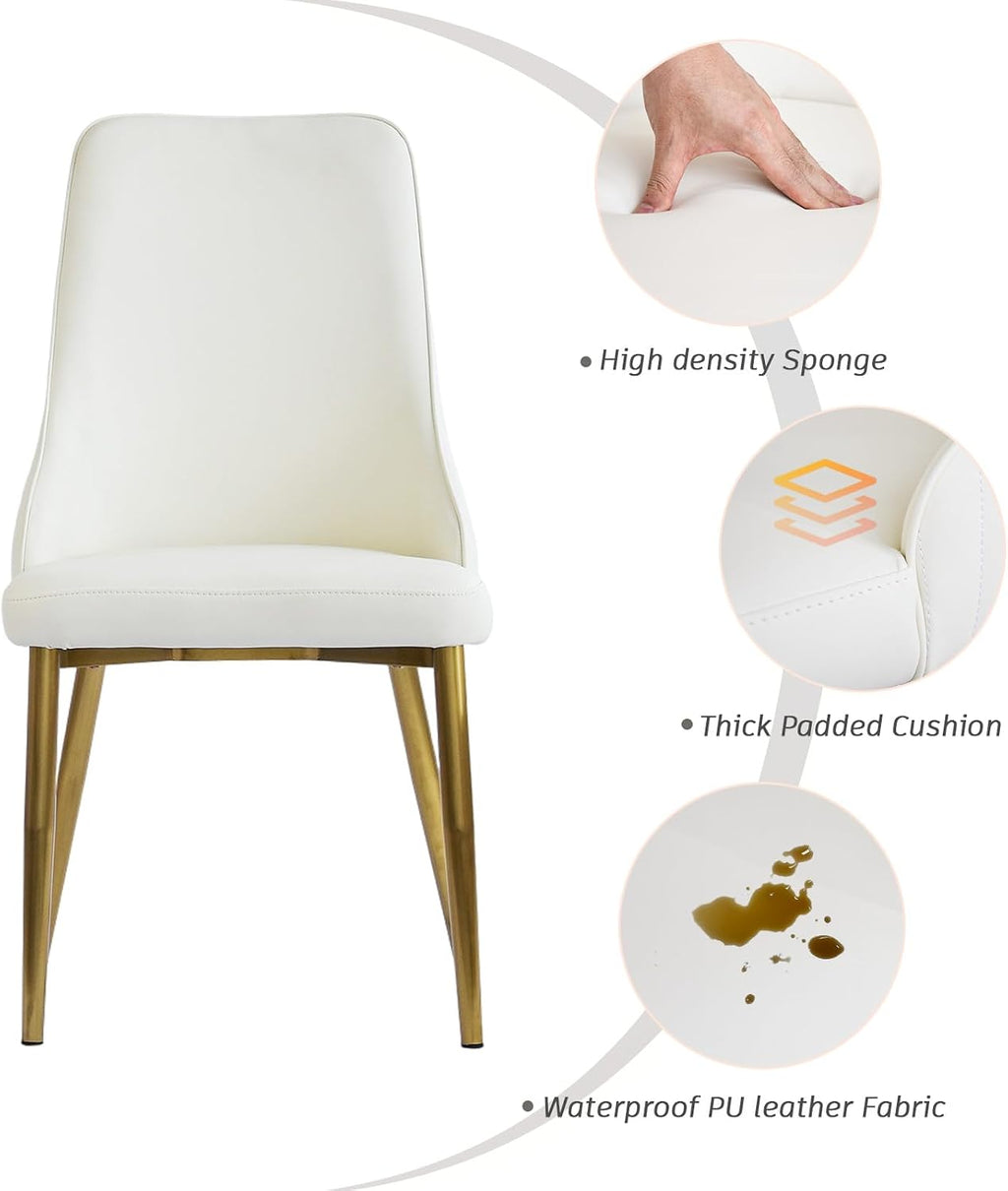 Upholstered Dining Chairs Set of 4,36.6" Modern Accent Dining Chair with Gold Metal Frame&Backrest,Faux Leather Dining Chair for Living Room/Dining Room/Reception Room/Studio/Small Place(Beige)