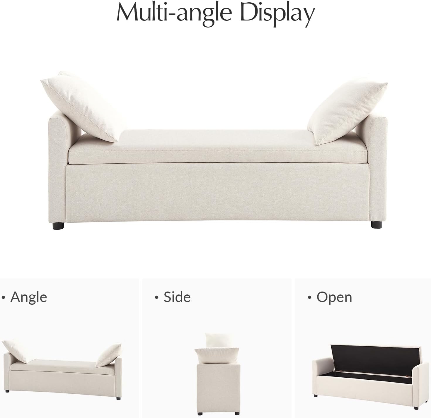 59.5" Modern Storage Ottoman Bedroom Bench, End of Bed Bench with Arms and Throw Pillows, Footrest Stool for Living Room, Dining Room, Entryway and Hallway, Linen