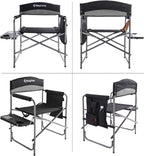 KingCamp Folding Camping Chair, Heavy Duty Portable Directors Style with Side Table Carry Handle Storage Pockets for Outdoor Tailgating Sports Backpacking Fishing, Black