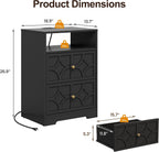 RoyalCraft Nightstand Set of 2, Large Night Stand with Charging Station, Modern Side Table with 2 Drawers, Accent End Table, Storage Cabinet for Bedroom, Entryway, Black