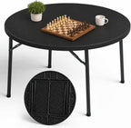 4FT Round Folding Table with Foldable Legs, Heavy Duty Banquet Table. Black | 600 lbs Capacity | 48" Round Surface | Foldable Leg Design | Seats 4-6 People | Dining, Games & Gatherings