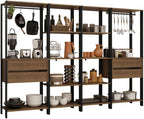Madesa Kitchen Pantry Storage Rack with 4 Drawers, Open Shelves and Hanging Spaces 102" L Multiuse Modular Cabinet for Kitchen Organization - Black/Brown
