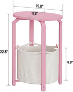 TUTOTAK Oval End Table with Woven Storage Basket, Pink Small Side Table for Living Room, Bedroom, TB01BP093