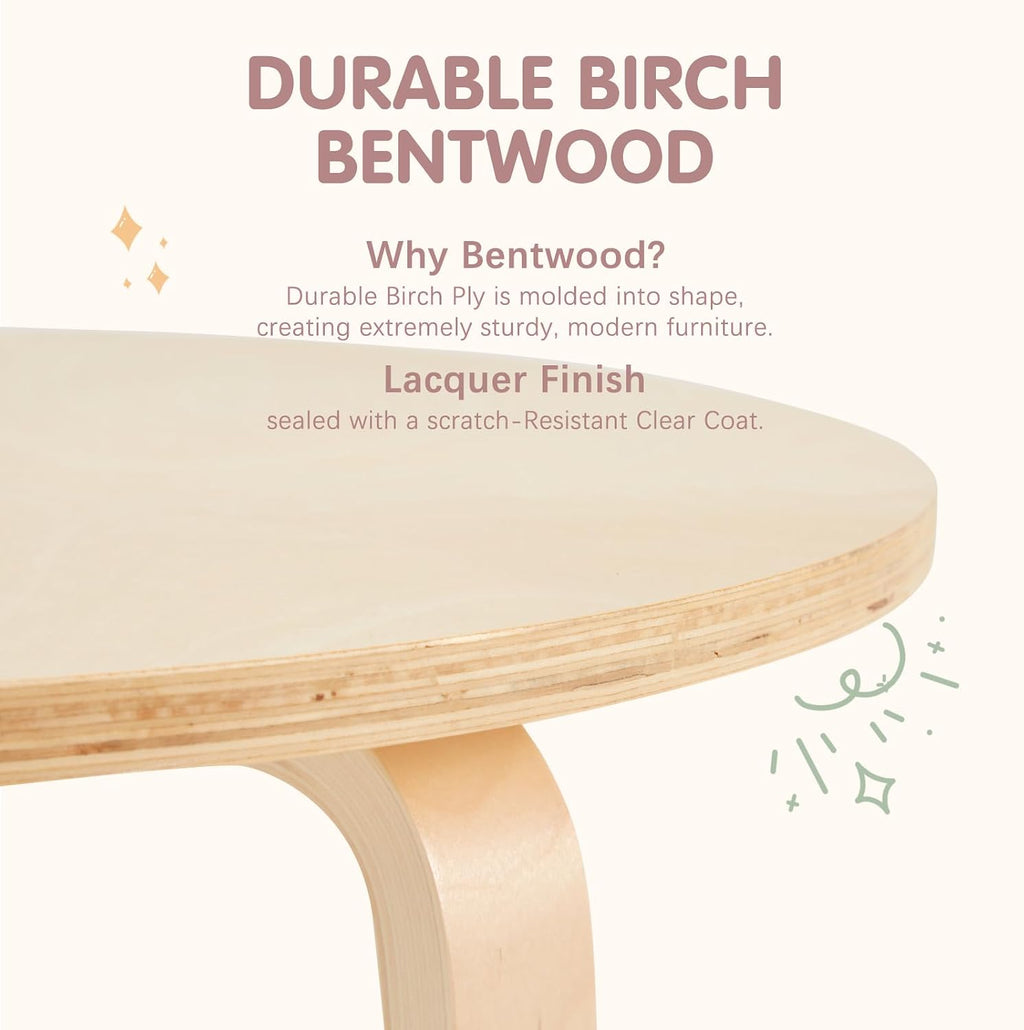 Kids Table and 4 Chairs Set - Round Table and Chair Set for Children, EN71 Certified, Birch Veneer - Wooden Dining Play Set for Children, Durable Wooden Play Table and Chairs, Solid Wood