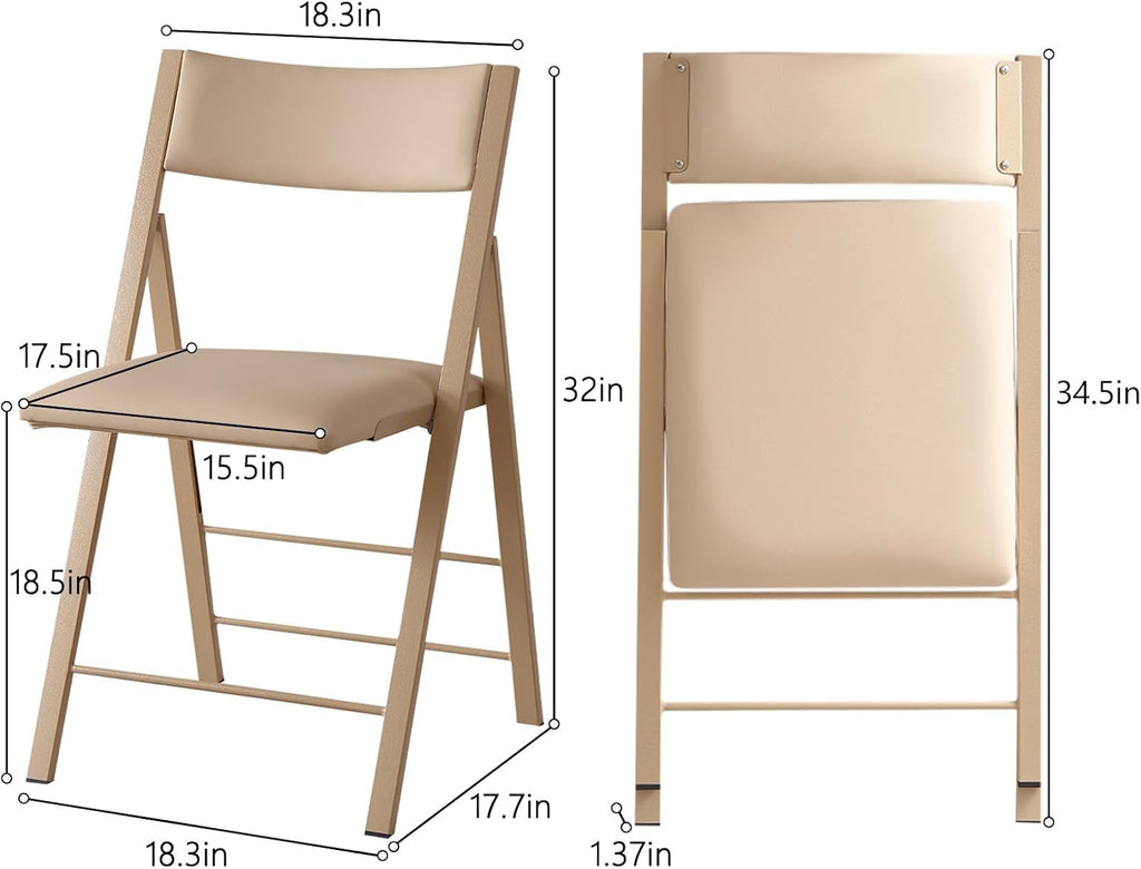 Padded Folding Chairs 2 Pack, 450LBS Heavy Duty Folding Dining Chair, Wood | Waterproof Leather, Triple Anti-Rust Coating, 1.37" Folded, Foldable Chairs for Dining Room, Kitchen, Home, Events, Apartment