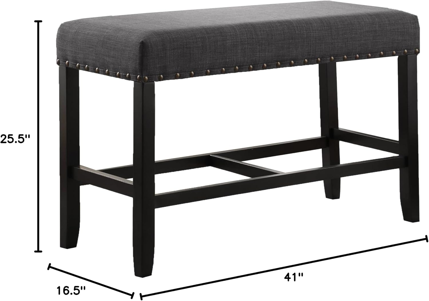 Fabric Counter Height Dining Bench with Nailhead Trim in Grey, Modern Kitchen Bar Stool for Small Spaces, Comfortable Seating with Durable Upholstery