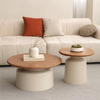 Modern Nesting Coffee Table Set Circular Wood Grain Top & Carbon Steel Base Side Tables for Living Room Coffee Shop Space Saver(White,L)