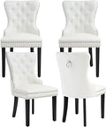 PU Leather Dining Chairs Set of 4, Upholstered Dining Room Chairs with Solid Wood Legs & Back Ring Pull Trim Ring, Modern Dining Chairs Perfect for Dining Room,Living Room,Kitchen, White
