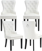 PU Leather Dining Chairs Set of 4, Upholstered Dining Room Chairs with Solid Wood Legs & Back Ring Pull Trim Ring, Modern Dining Chairs Perfect for Dining Room,Living Room,Kitchen, White