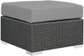 Bowery Hill Outdoor Patio Ottoman, 25 x 25 x 17.5 in, Synthetic Rattan Weave and Powder-Coated Aluminum, Canvas Gray Finish, Water and UV Resistant, Machine Washable Cushions, Backyard or Poolside Use
