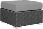 Bowery Hill Outdoor Patio Ottoman, 25 x 25 x 17.5 in, Synthetic Rattan Weave and Powder-Coated Aluminum, Canvas Gray Finish, Water and UV Resistant, Machine Washable Cushions, Backyard or Poolside Use