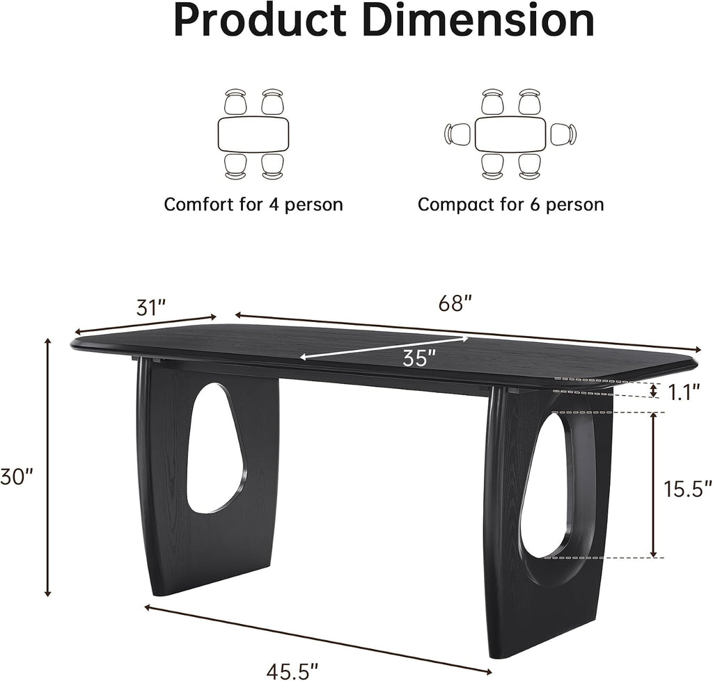 Morden Fort Modern Dining Table for 4-6 People,68'' Rectangle Dining Table, Kitchen Table with Pedestal Base, Dinner Table for Dining Room, Kitchen, Living Room (Black)